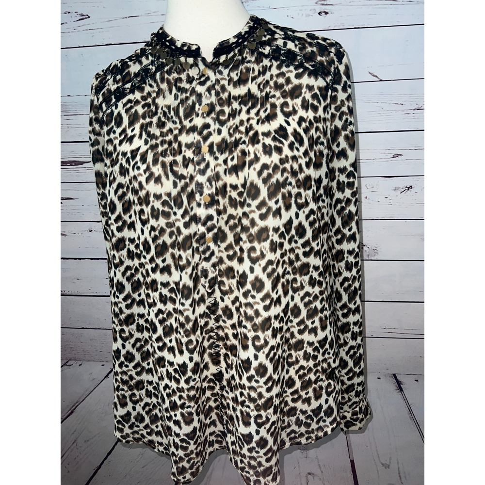 Roar Blouse Large Shirt Womens Animal Print Long sleeve Tunic Beaded Rodeo